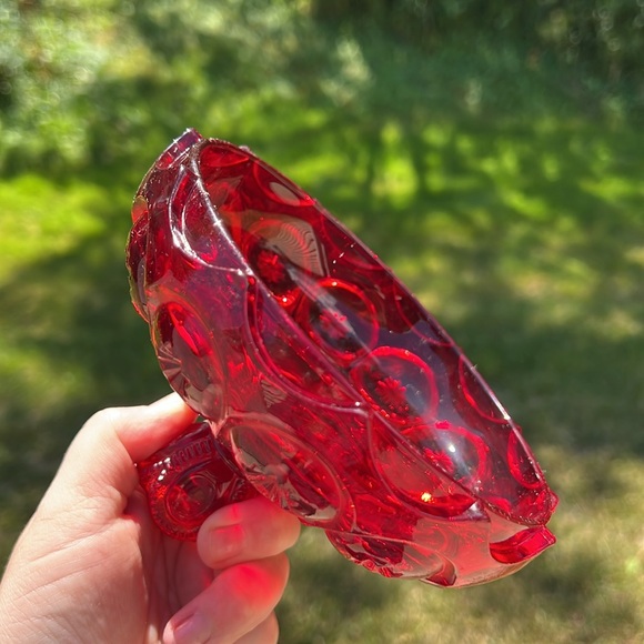 Vintage LE Smith Large Ruby Red Glass Moon and Star Pedestal Candy Dish - Picture 6 of 11